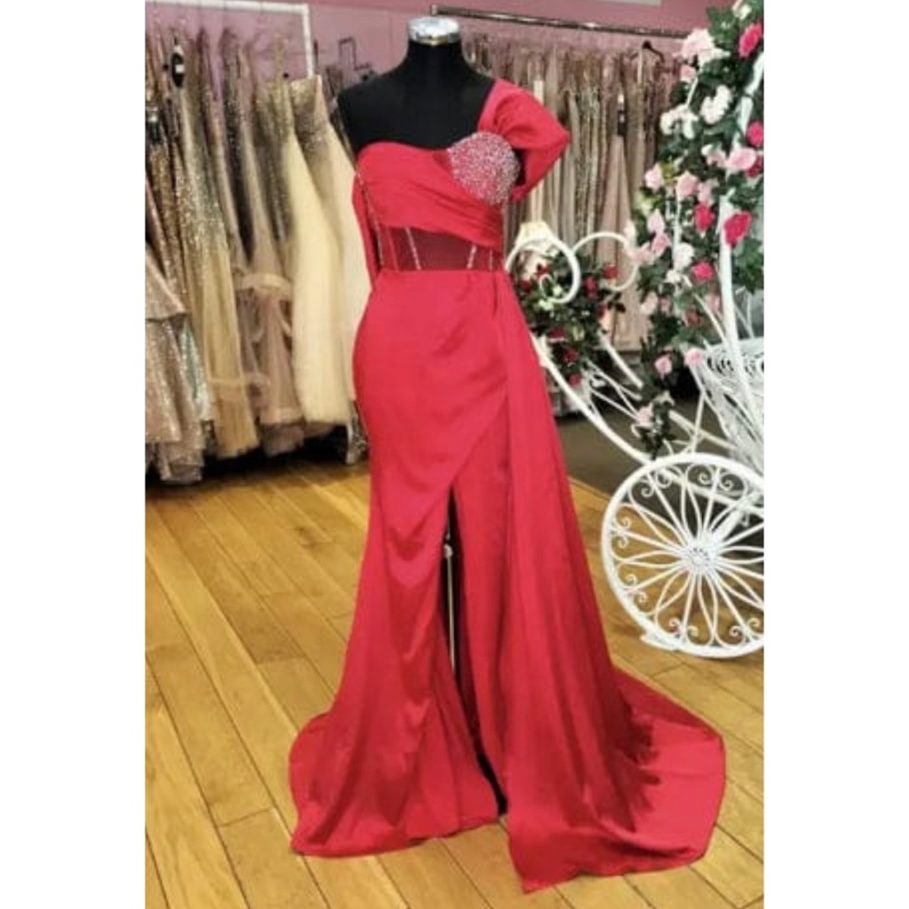 SEL-1001 MAKE AN OFFER red satin corset evening prom pageant cruise dress